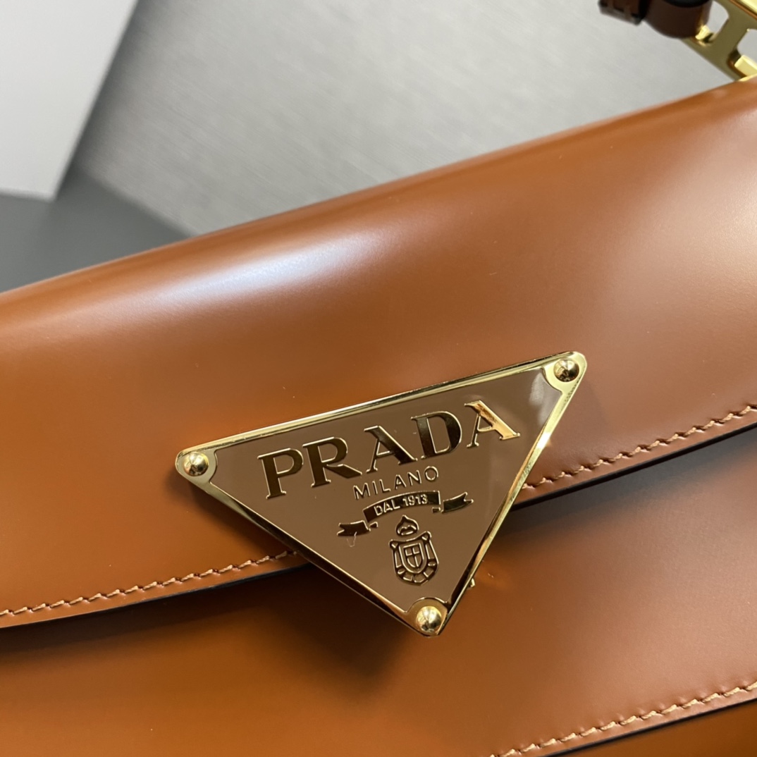 Prada Brushed Leather Shoulder Bag Handbag Caramel 1BD345